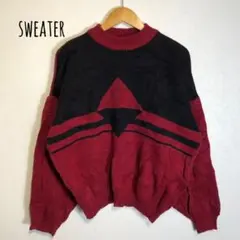 Vintage 赤黒幾何学模様ニットセーター