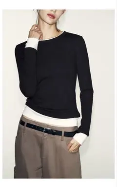 完売品⭐︎ZARA ダブルコントラストTシャツ M ブラック レイヤード