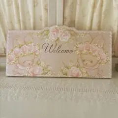 ♡トールペイント♡バニーと薔薇のウェルカムプレート♡ハンドメイド