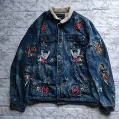 【希少3XL】REASON デニムジャケット t-ace 裏ボア 刺繍