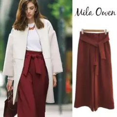 Mila Owenミラオーウェン ベルト付きワイドパンツ　タック　ボルドー