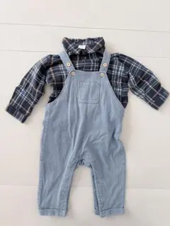H&M チェック柄長袖シャツとオーバーオールセット 80サイズ