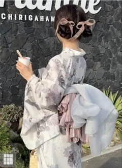 GRL 花柄浴衣・帯セット（白・紫）