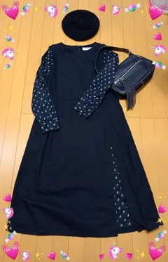 ♥Sunny clouds♥魔女の季節です！黒の小花模様 魔女ワンピ ―スMP