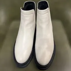 ELVIO ZANON ホワイトレザー サイドゴアブーツ 厚底　37