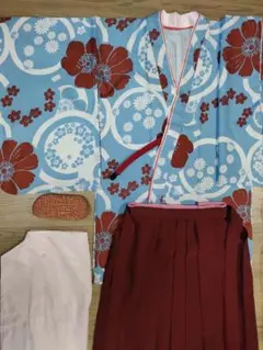 【卒業式 袴セット】150cm ブルー×紅 一度着用のみ