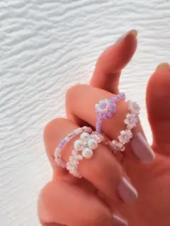 ☆*:.推しカラーパープルビーズリング4点セットハンドメイド.:*☆6