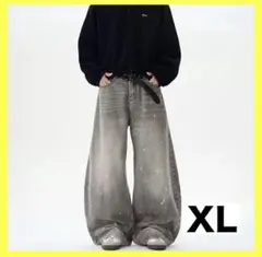ワイドデニム ペイント XL バギーパンツ グレー ストリート Y2K 韓国