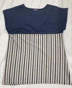 期間限定！大きいサイズ　ネイビー×ストライプ　半袖Tシャツ　2L