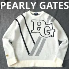 【パーリーゲイツ】人気ビッグロゴネーム×ロゴマーク 長袖ゴルフニットセーターS