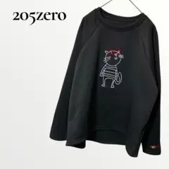 205zero カットソー 猫柄 ブラック 長袖 【M〜L】 プルオーバー 春夏