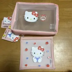 韓国ダイソー　サンリオ　キティ　ポーチ　メッシュ