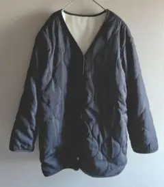 【NICE CLAUP】リバーシブル　ボア・キルティングノーカラージャケット