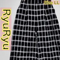RyuRyu ウィンドウペンチェック柄ワイドガウチョパンツ 黒 LL 新品タグ付