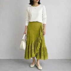 ミラオーウェン［S］上品ナチュラル◎ビッグフリルドッキング◎ニットロングスカート