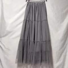 チュールスカート　ロング　 マキシ丈　春夏　グレー　シフォン　M