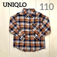 【UNIQLO】オレンジ×ネイビー チェック柄 長袖シャツ 110cm