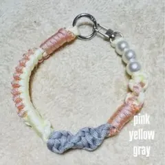 イエロー×ピンク×グレー　パラコード　ストラップ　スマホストラップ　マグホルダー