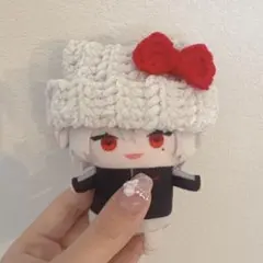 【白キラ赤リボン】にじぱぺっと　ぬい帽子　ぬい服　ネコ耳　ニット帽 10cmぬい