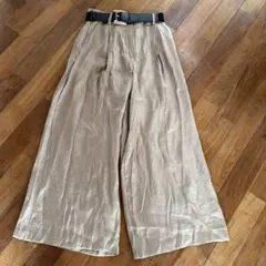 ZARA サテンタック入りワイドパンツ　ベルト付き　S