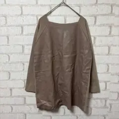 ZARA KNIT レザーニットドッキングトップス　グレージュ　L