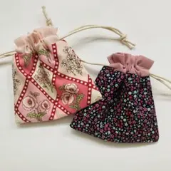 【M021】ミニ巾着2点セット　ハンドメイド　小物入れ　ミニポーチ
