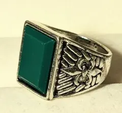 ◯15号◯ヴィンテージ風　カレッジリング風　緑　シルバー色