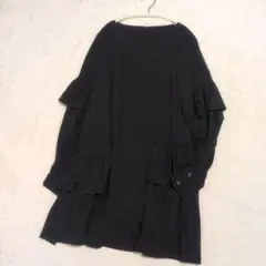 Chico チコ バックボタン チュニックフリル オーバーシャツ 黒 2way
