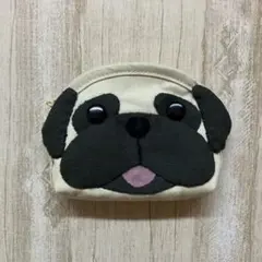 パグ　ミニポーチ　Lサイズ　 舌を出している仕様