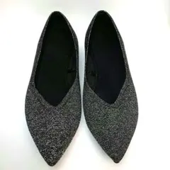 GU 24.5cm ウォッシャブルニットフラットシューズ +E　ブラック×ラメ