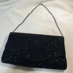 未使用　総ビーズ刺繍　チェーンバッグ　クラッチバッグ　パーティバッグ　ブラック