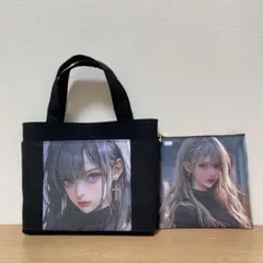 ハンドメイド　ミニトート　フラットポーチ　美少女