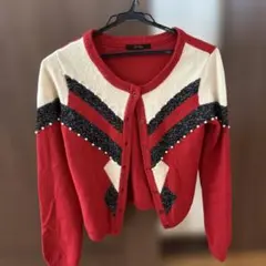 KariAng ニットカーディガン　レッド　パールのサムネイル