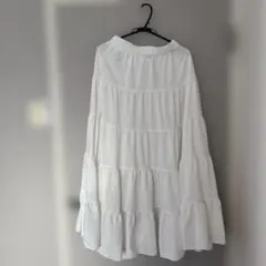 ホワイト ティアードロングスカート ウエストゴム仕様