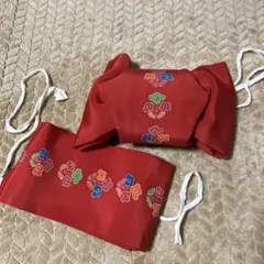 レトロ　花柄　浴衣帯　作り帯　新装帯　差し込み型帯