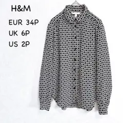H&M 総柄 長袖ブラウス EUR34P XS~S ブラック アイボリー 上品のサムネイル