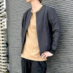 ナノユニバース【ノーカラー×ジップ】ジャケット｜ブラック 黒／大人カジュアル