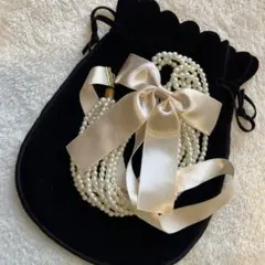 多層パールネックレス リボン付き