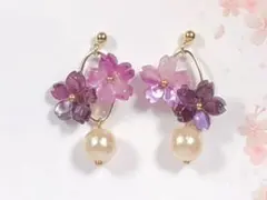 137/桜/パールビーズ/ピアス(イヤリング変更可)
