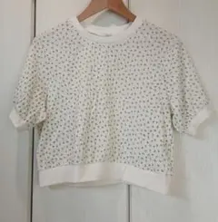 Amista 小花柄 シャーリング 半袖 カットソー オフホワイト