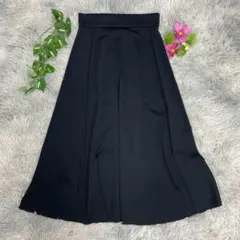 【DES PRÉS】フレアスカート ブラック 日本製 ミモレ丈 (36) 無地