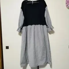 【大きいサイズ】3L ブラックリブチェックワンピース