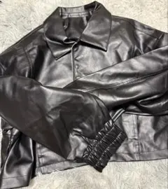ブラックレザー クロップドジャケット ブラック
