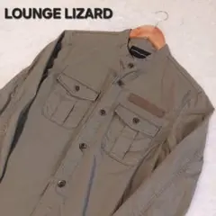 美品★ラウンジリザード バンドカラーシャツ 長袖 ミリタリー カーキ
