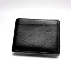 GUCCI グッチ シマレザー 二つ折り財布 ブラック レザー グッチシマ 黒