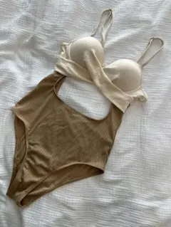 カットアウトデザイン水着 ベージュ ビキニ S