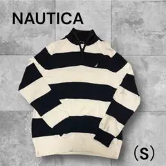 NAUTICA ネイビー/ホワイト ストライプ セーター S