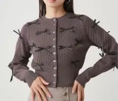 SNIDEL リボンモチーフカーディガン ダークグレー