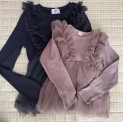 プティマイン親子コーデセット　フリル付き長袖カットソー 2点セット