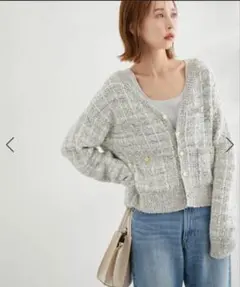 ロペピクニック ラメ混ツイード風ニットカーディガン〈3月末まで〉
